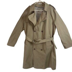 Misty Harbor Vintage Mens Coat Size 44 Tan Long Trench Twill Pockets Belt